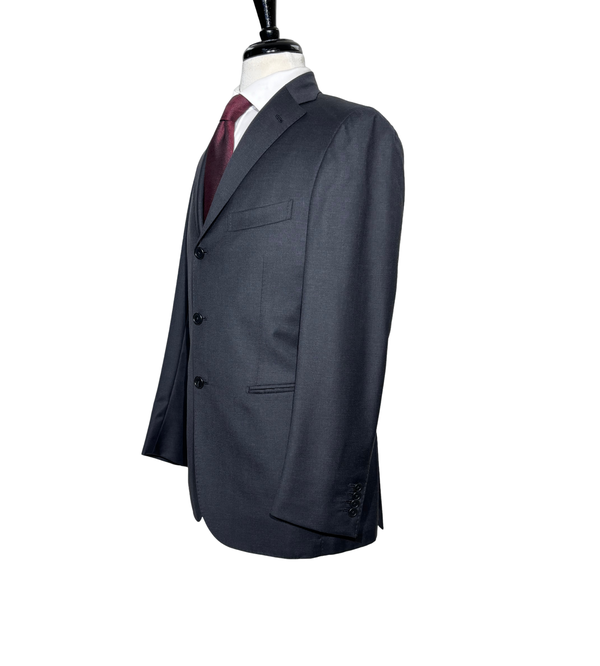 Men's Charcoal Textured Notch Lapel Classic Fit 3-Button Wool Suit