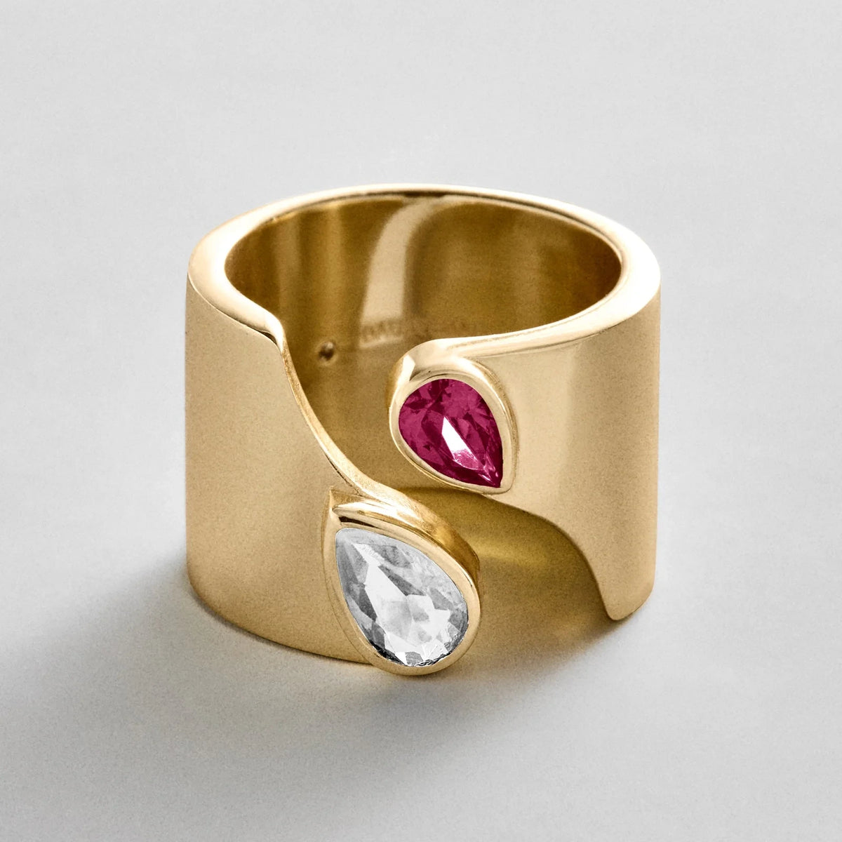 Personalized Two-Stone Open Band Ring - Gold