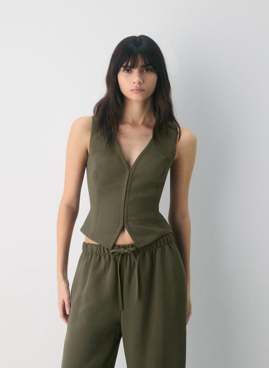 Lined Tailored Suit Vest - Olive