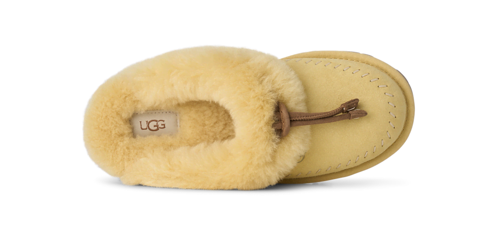 Women's Suede Sheepskin Lined Slippers - Mustard