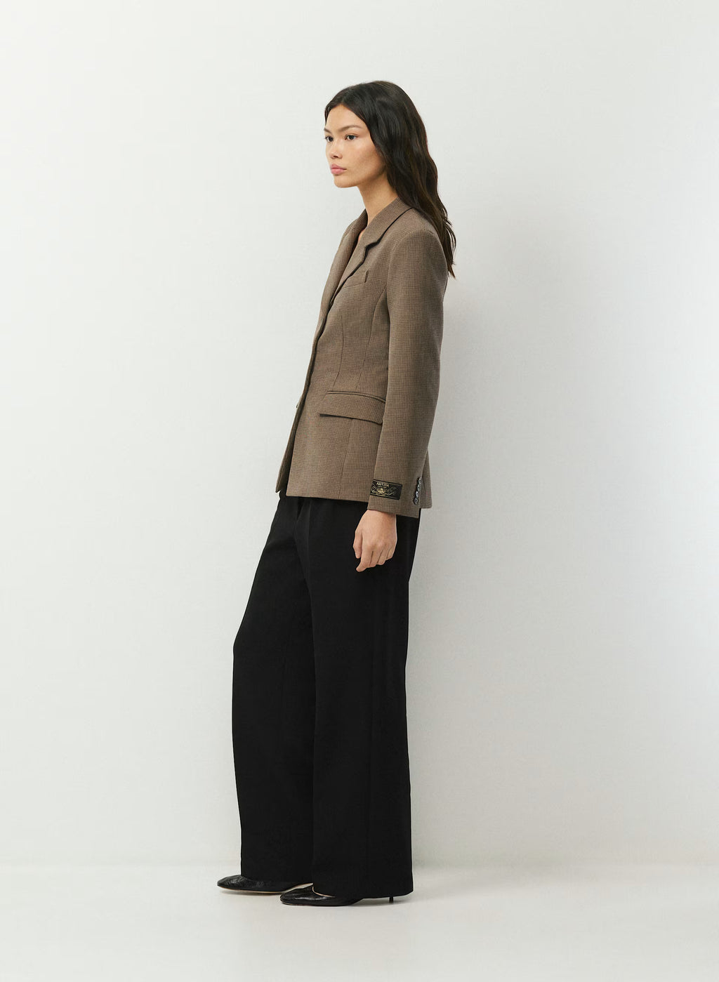 Single-Breasted Stretch Blazer - Brown Check