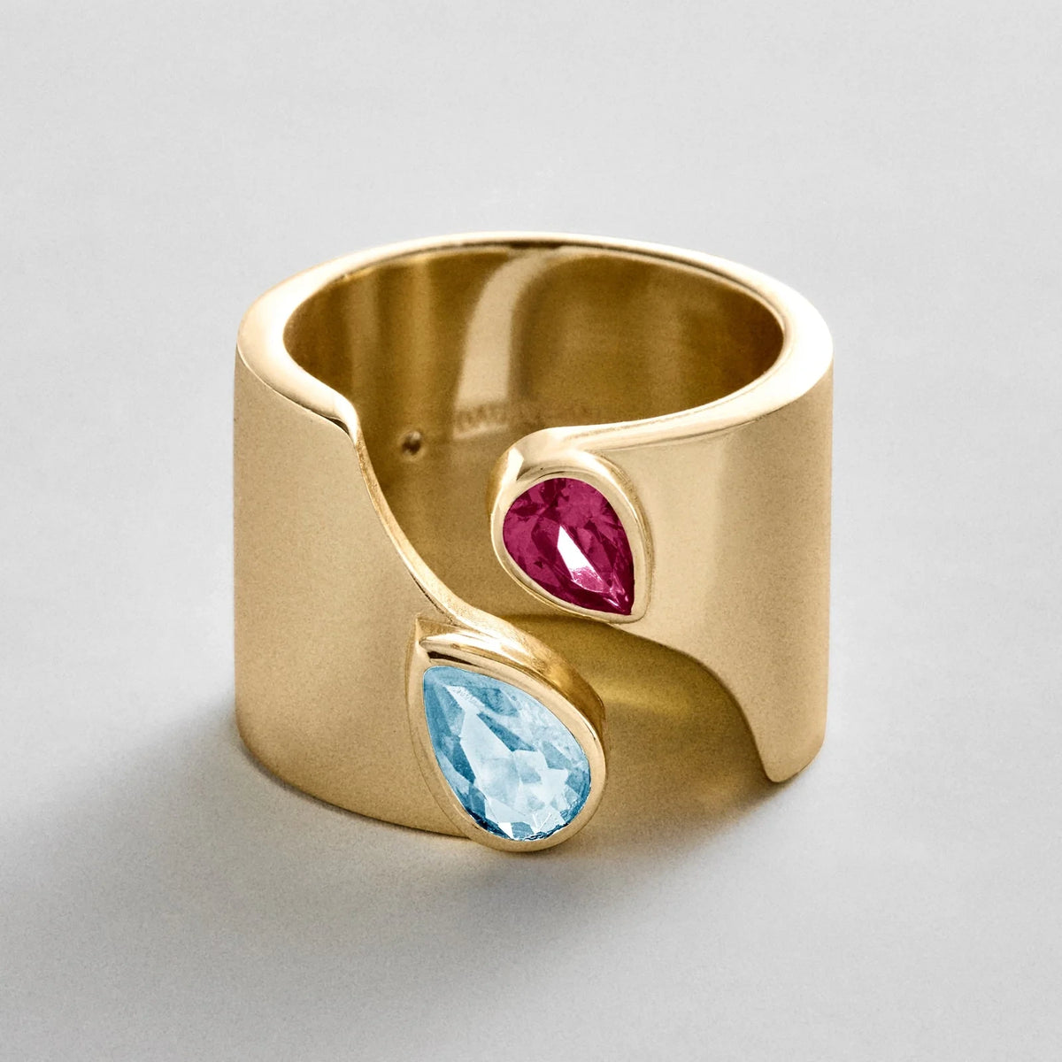 Personalized Two-Stone Open Band Ring - Gold