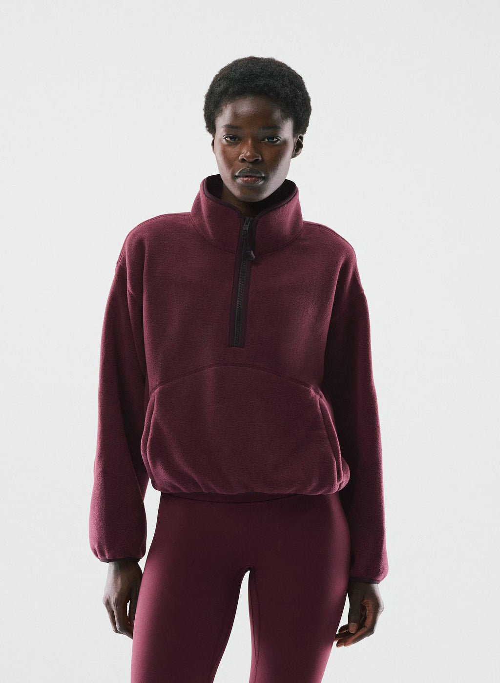 Oversized Half-Zip Microfleece Pullover - Gray