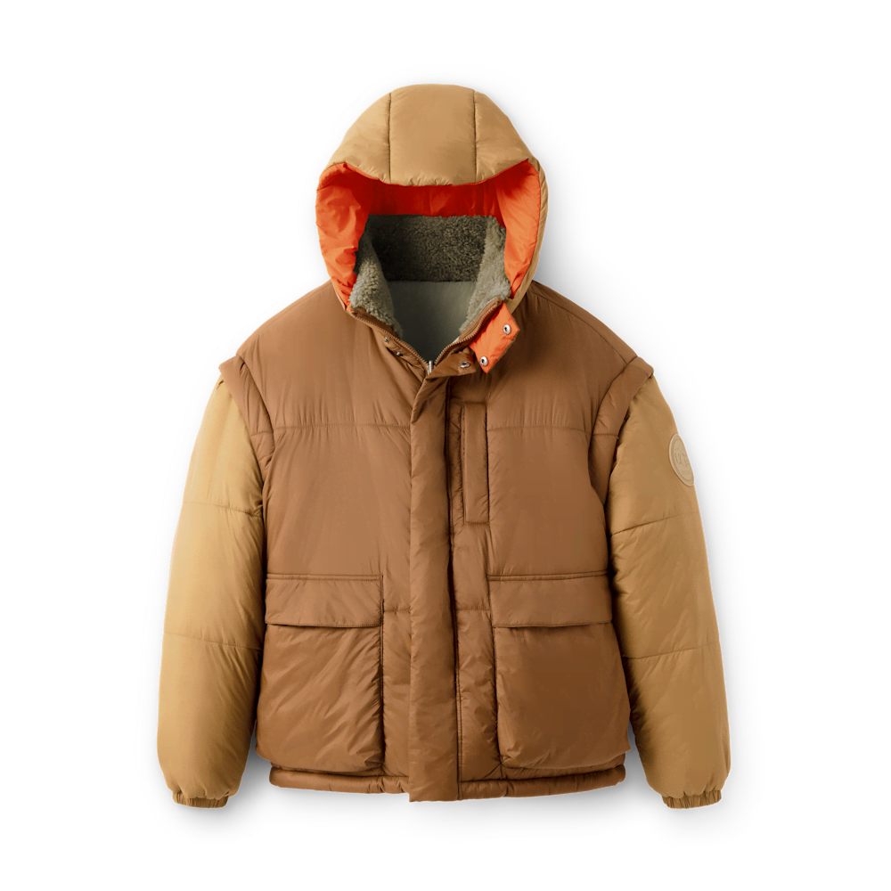 Convertible Reversible Puffer Coat - Brown Green