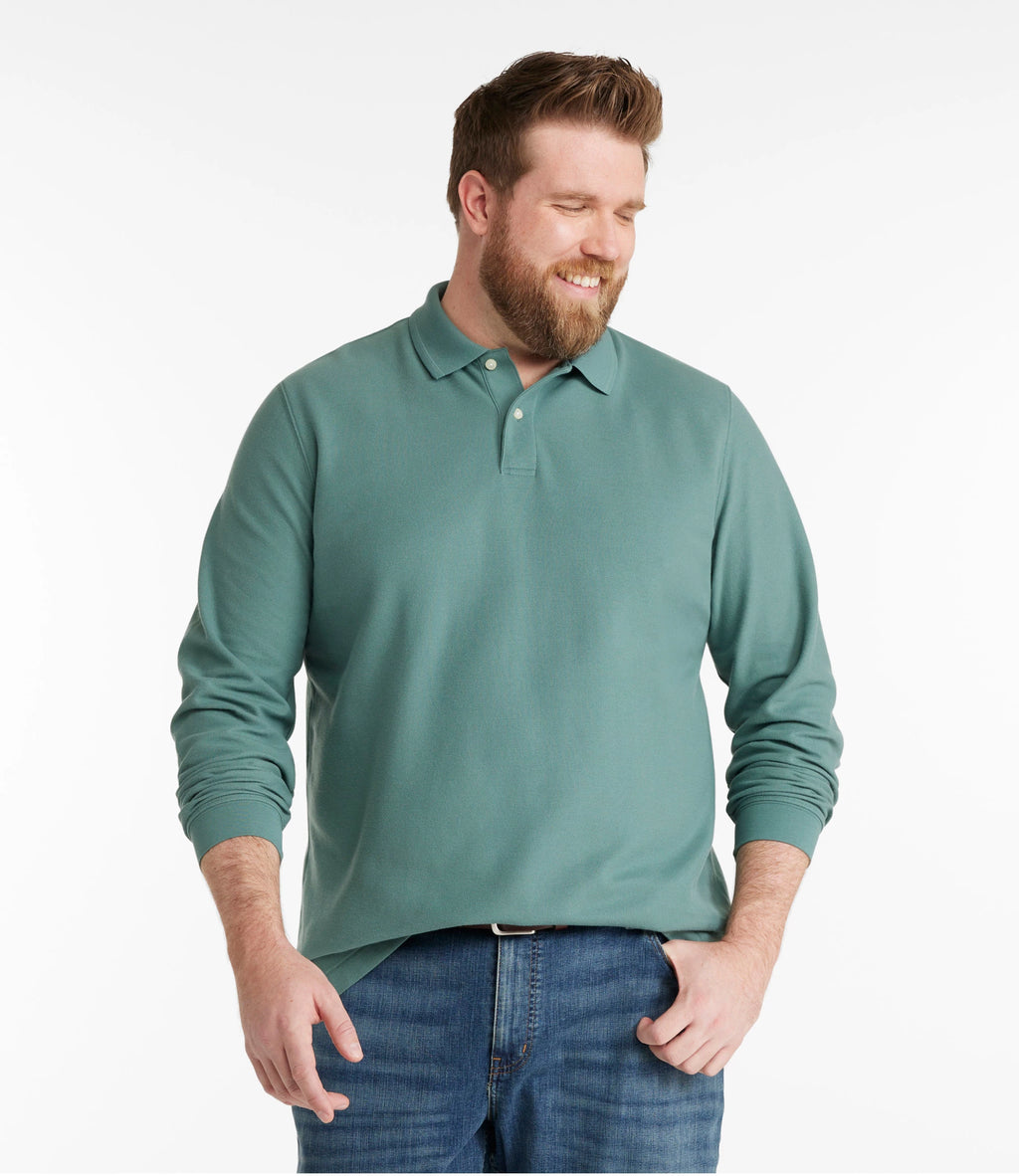 Men's Long-Sleeve Cotton Pique Polo - Lavender