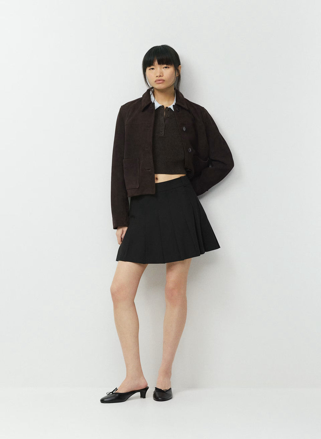 Wool Blend Button Polo Sweater - Brown