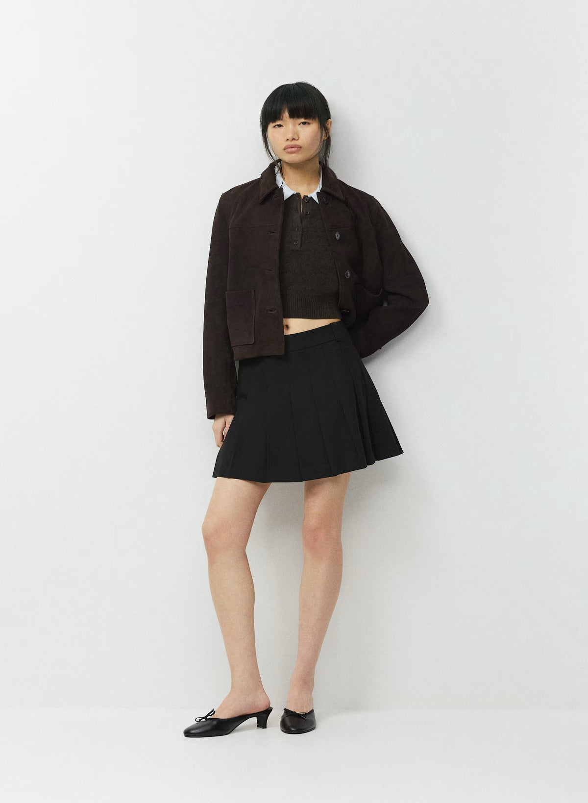 Wool Blend Button Polo Sweater - Brown