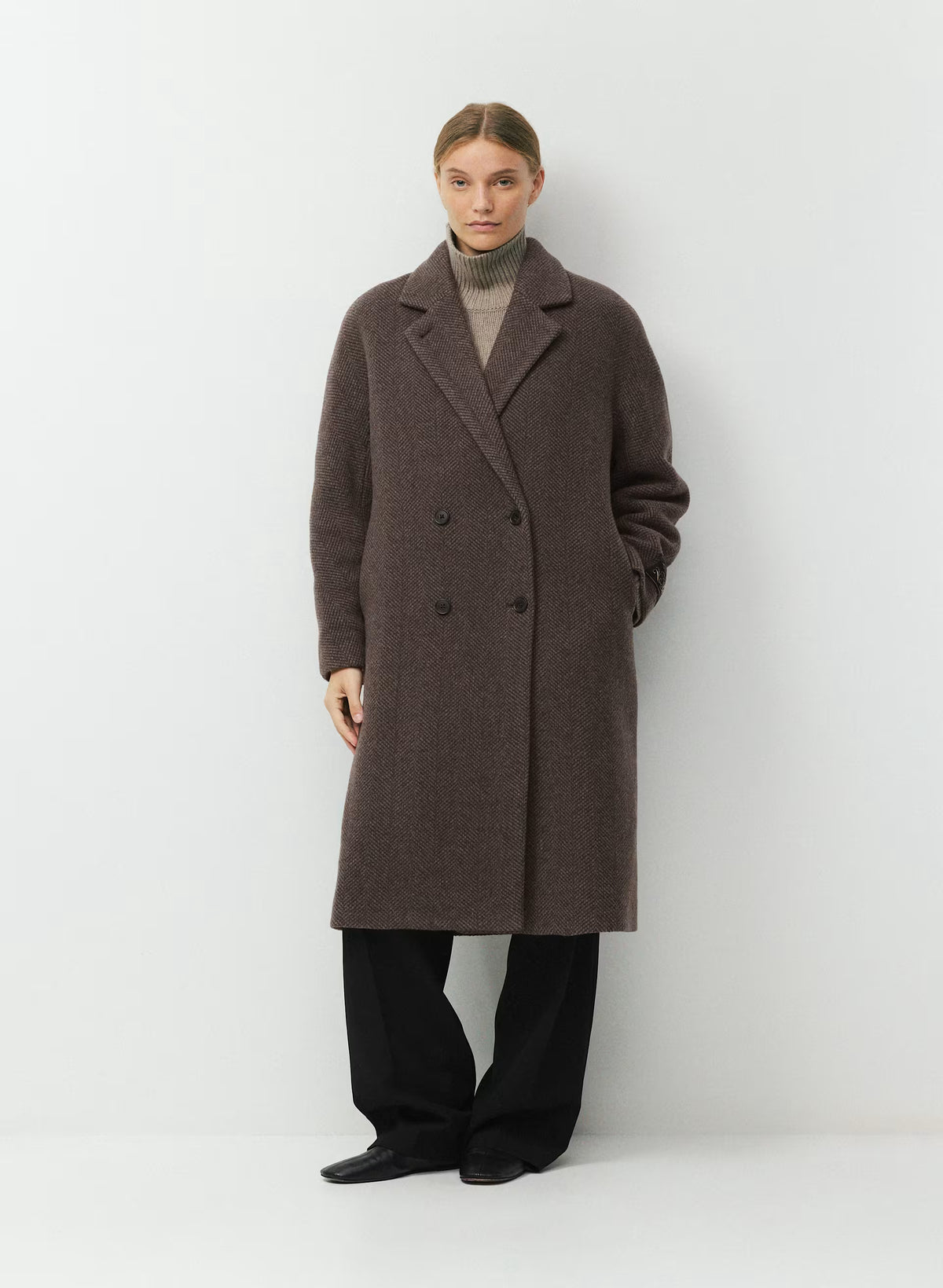 Double-Breasted Wool Cashmere Coat - Herringbone