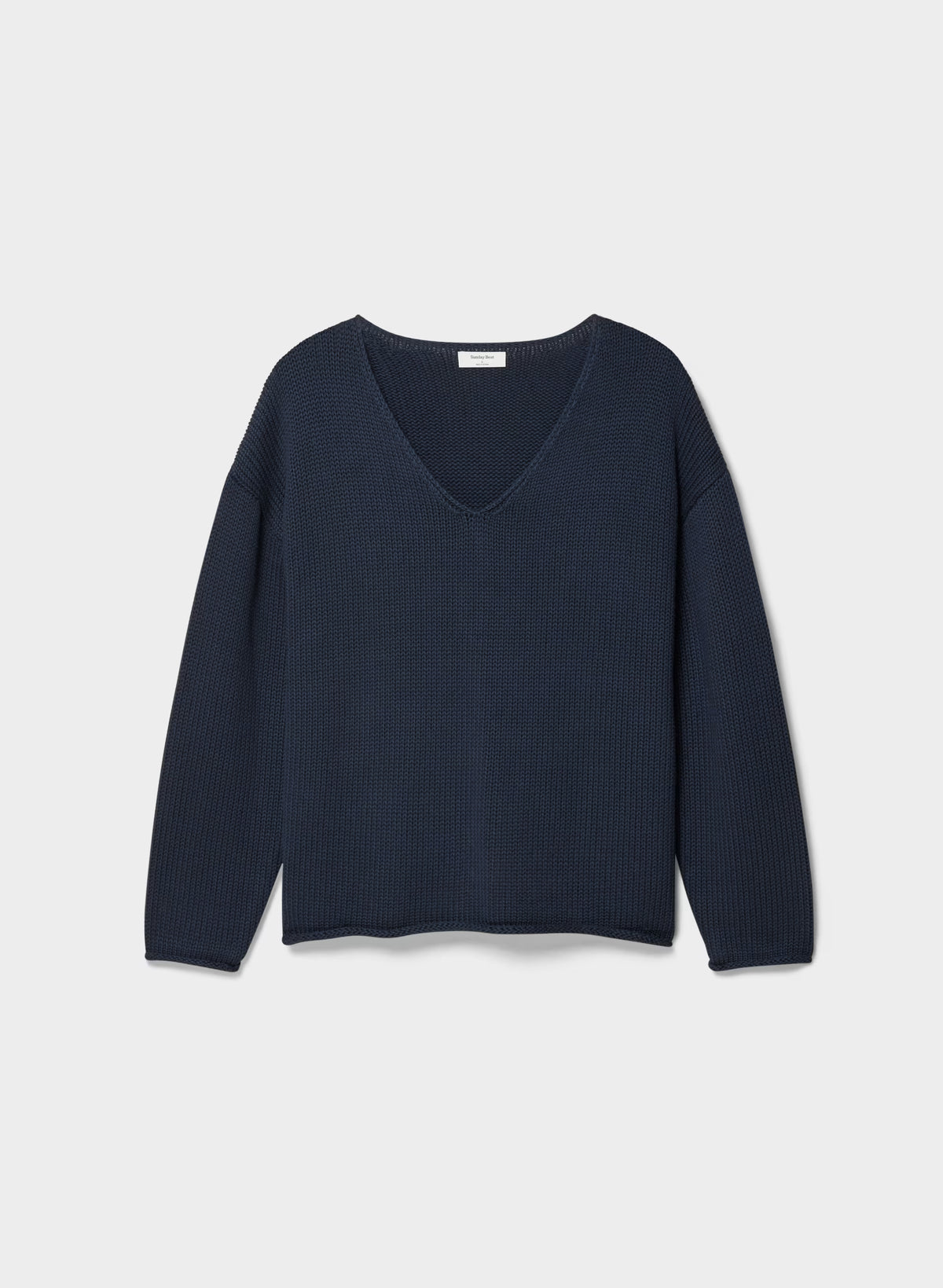 Cotton Cashmere Hip-Length Sweater - Navy