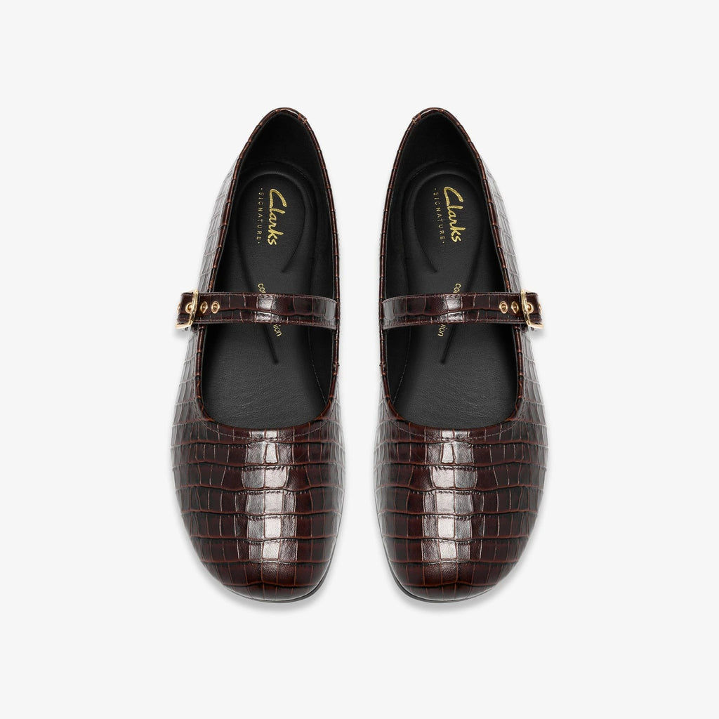 Women's Croc-Effect Mary Jane Flat - Dark Brown