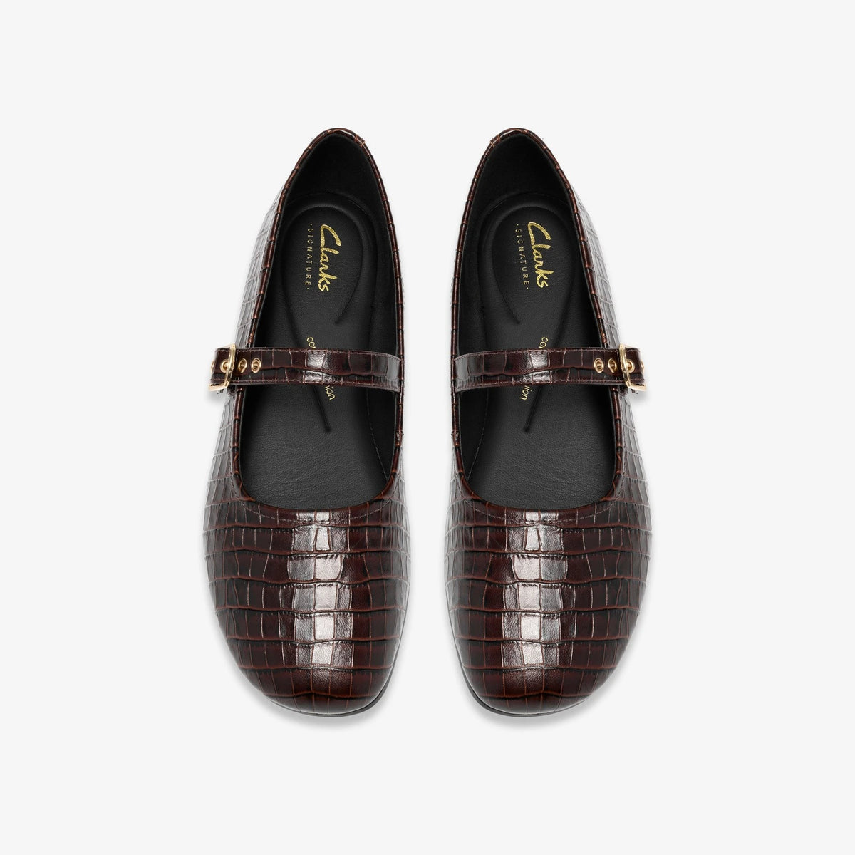 Women's Croc-Effect Mary Jane Flat - Dark Brown