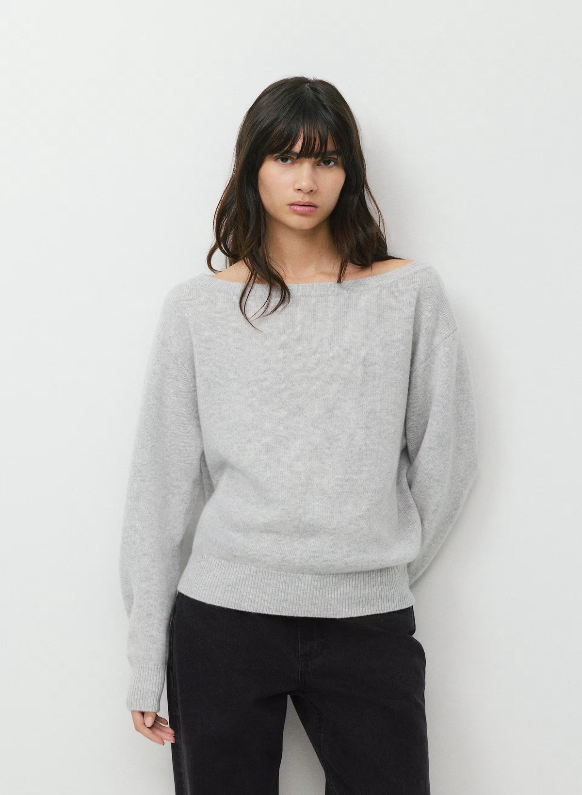 Cashmere Boatneck Sweater - Heather Gray
