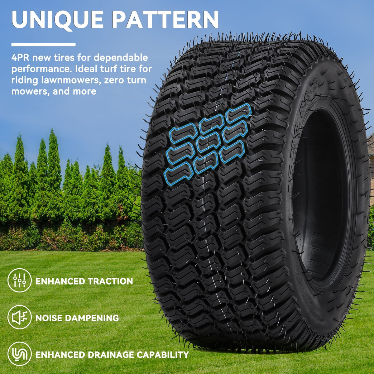 Uforic Set of 2 16x6.50-8 Turf Lawn Mower Tires, Heavy Duty 4 Ply Tubeless Replacement Tires, 620 LBS Max Load Capacity for Riding Lawn Tractors