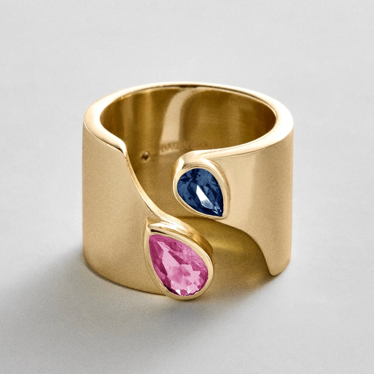 Personalized Two-Stone Open Band Ring - Gold