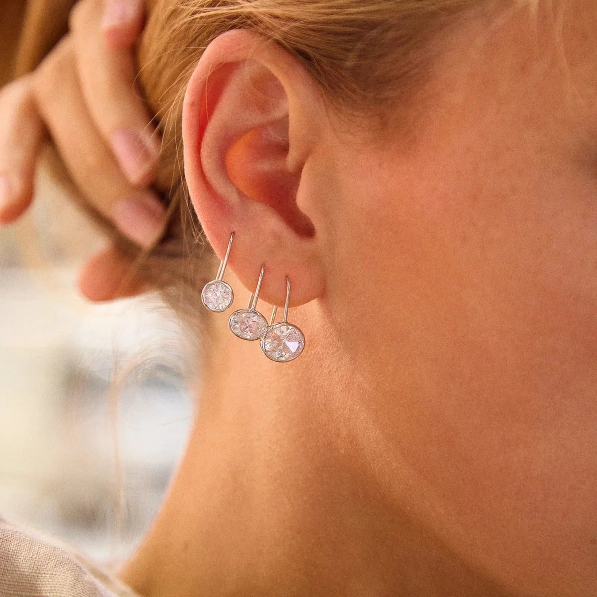 Gold-Plated Oval Crystal Drop Earrings