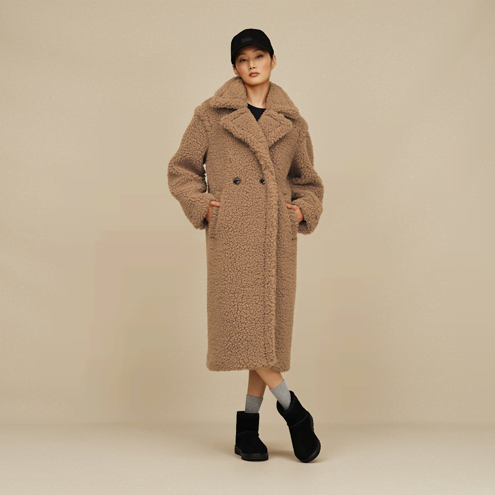 Women's Long Faux Fur Coat - Sand