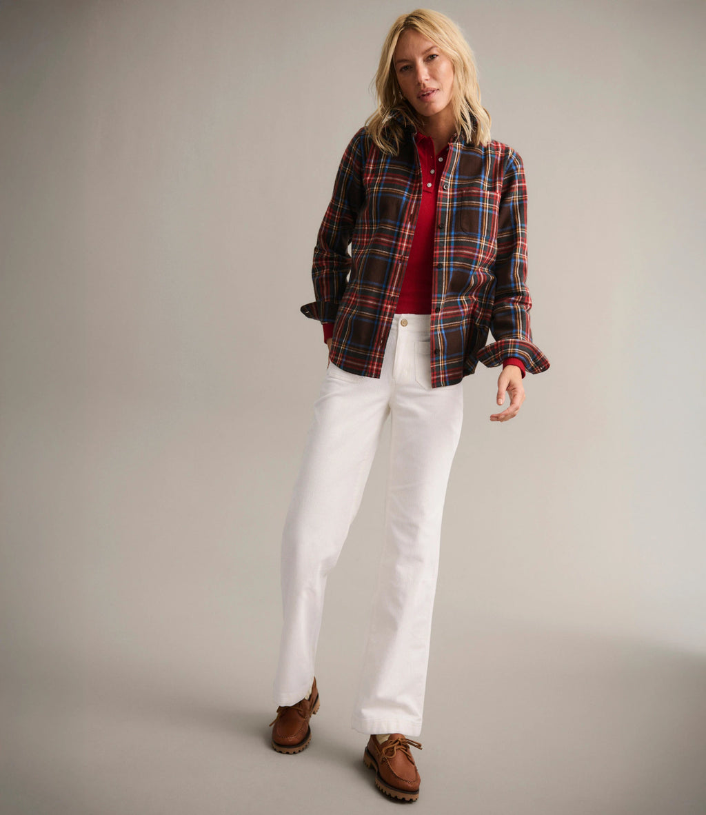 Women's Cotton Flannel Shirt - Indigo Plaid