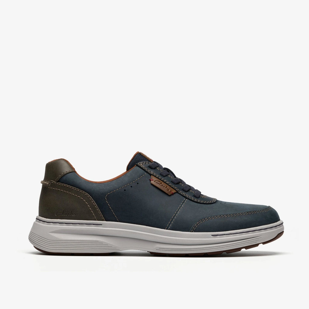 Elastic Lace Leather Sneaker - Navy