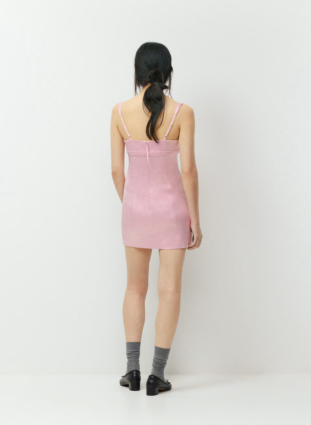 Square-Neck Stretch Satin Mini Dress - Pink