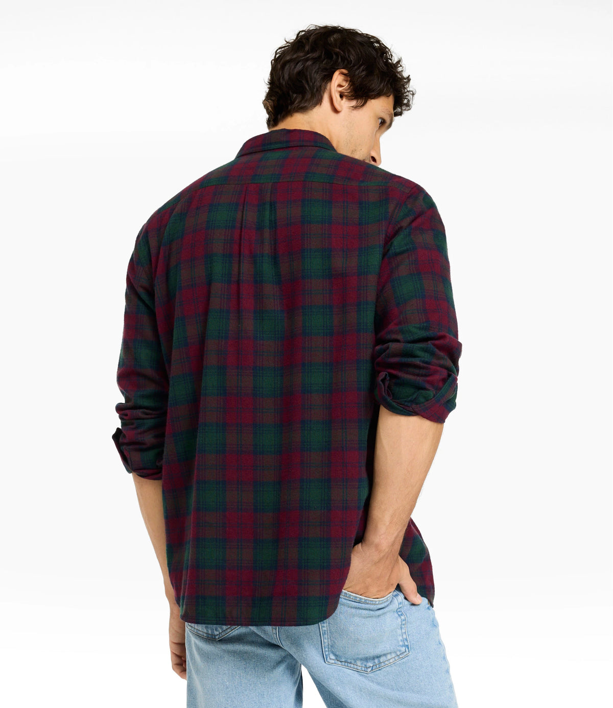Men's Cotton Flannel Button-Down Shirt - Grey Plaid