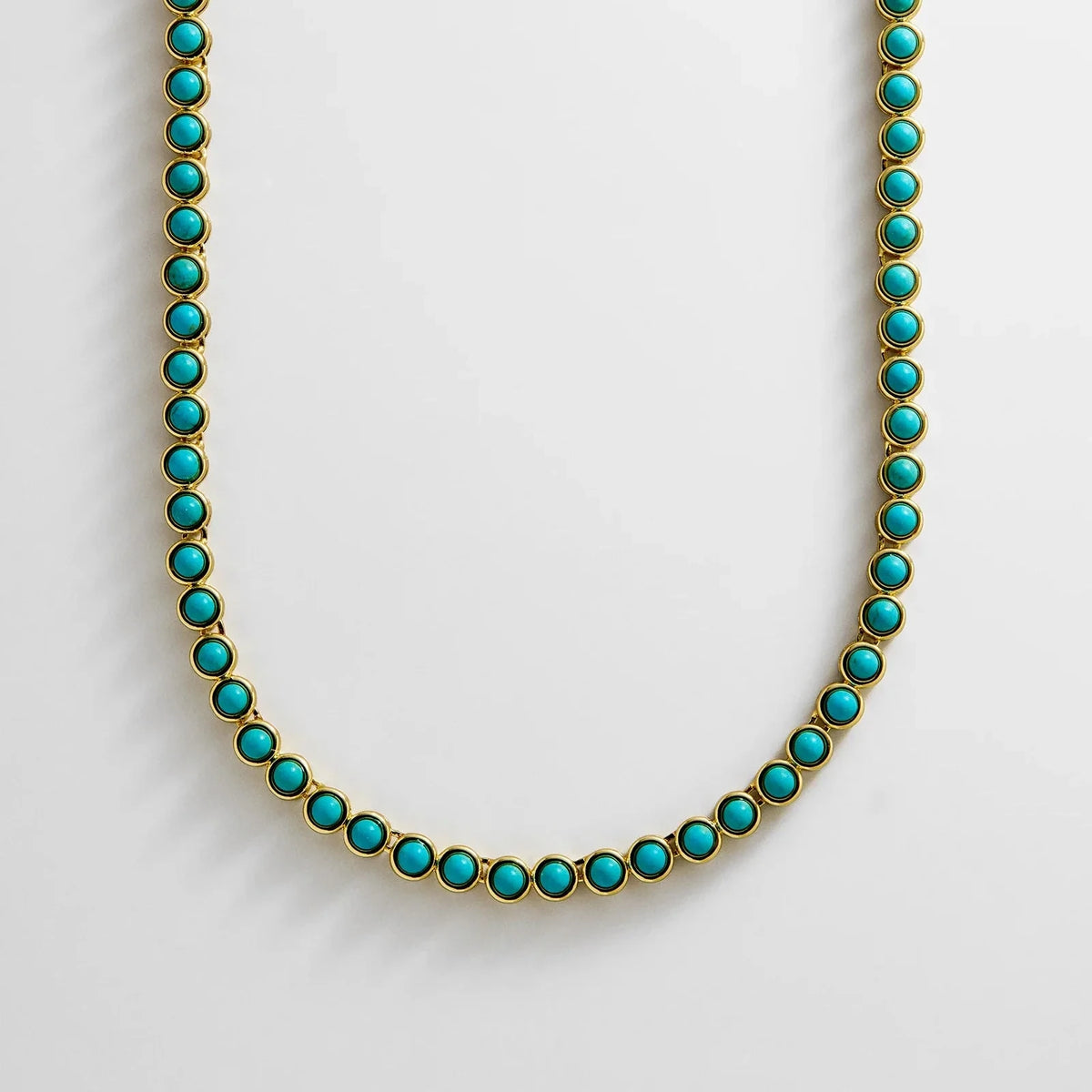 Turquoise Stone Tennis Necklace - Gold