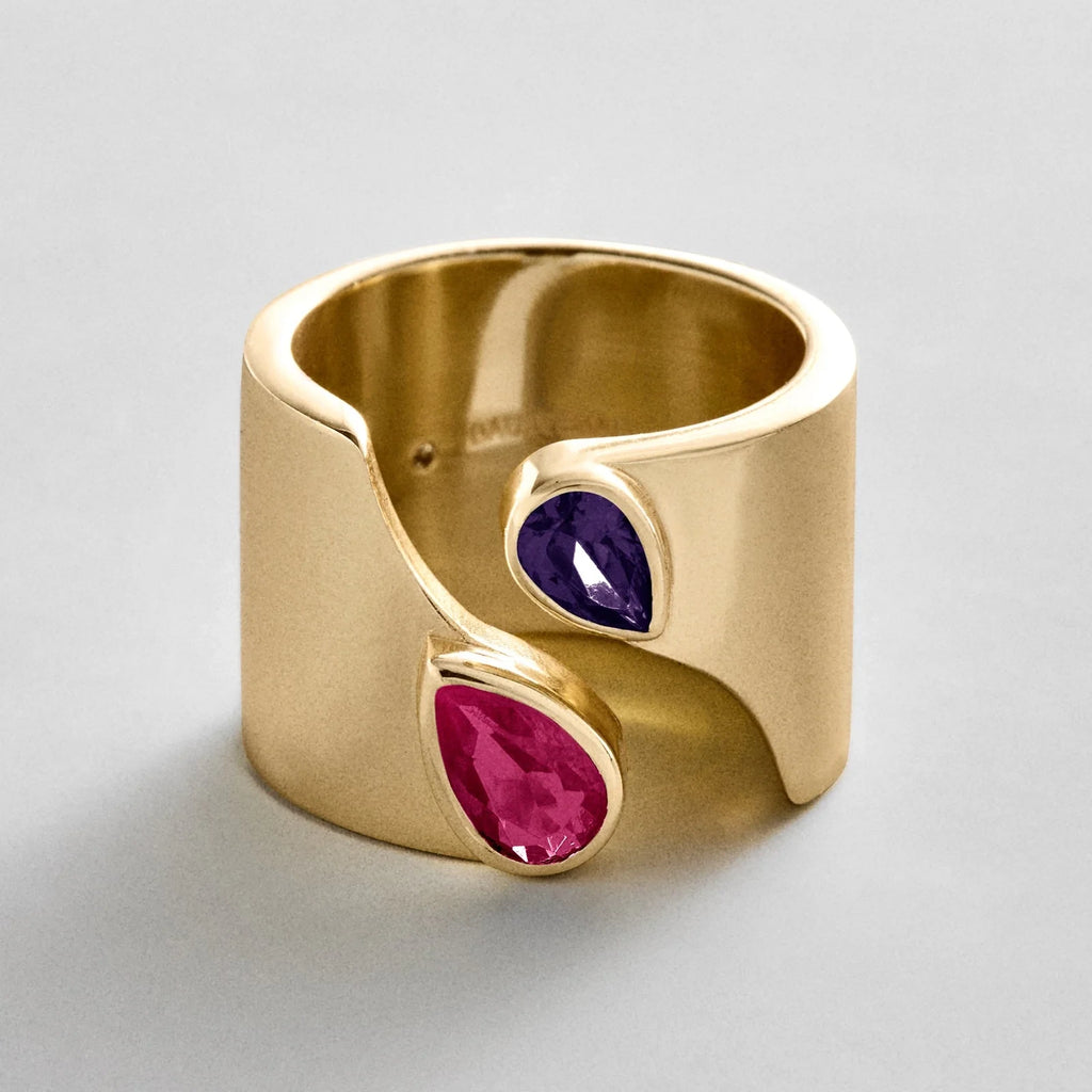 Personalized Two-Stone Open Band Ring - Gold
