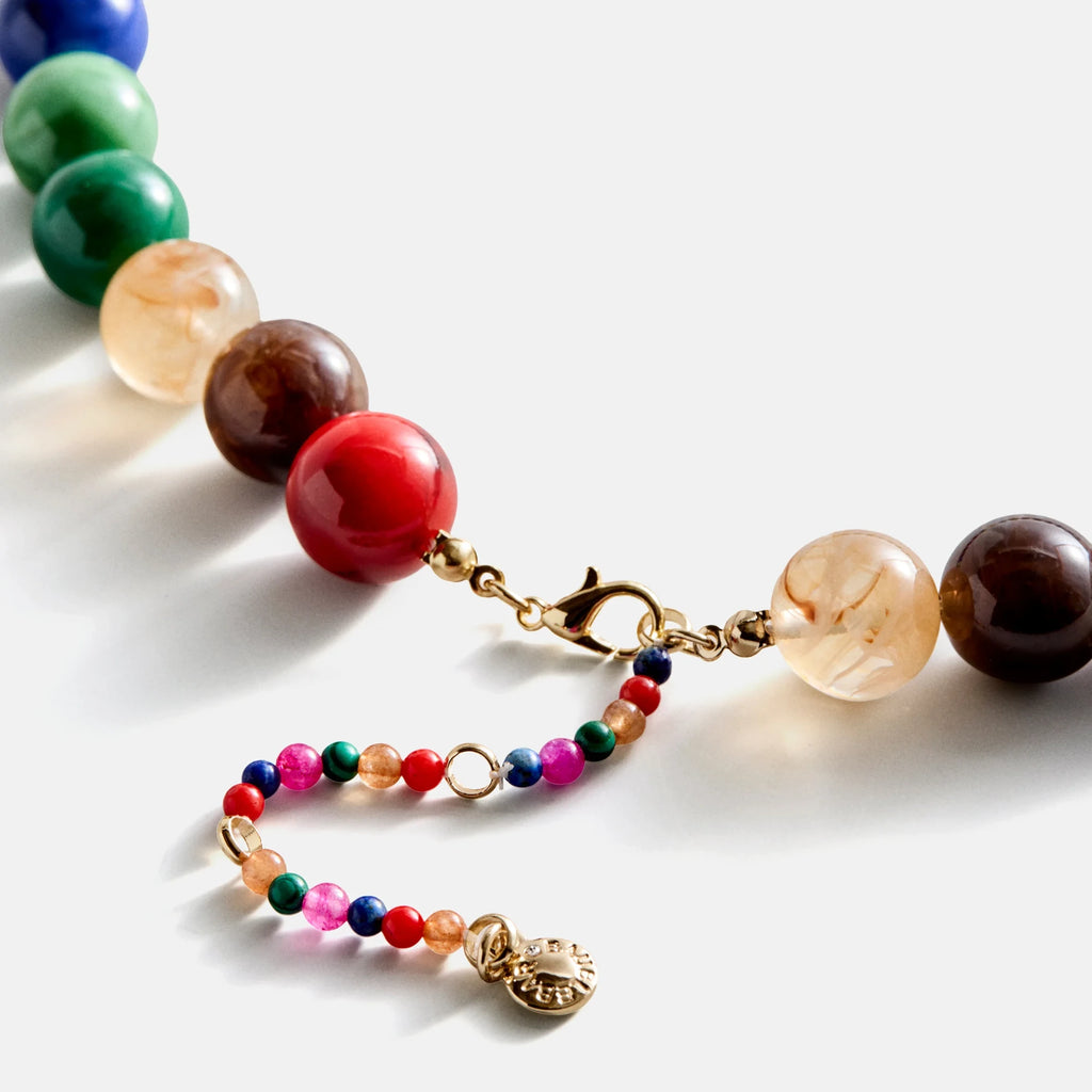Dark Multicolor Beaded Necklace - 14mm