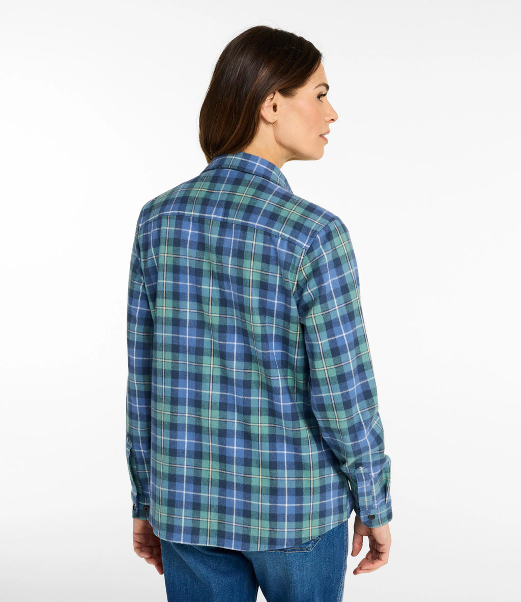 Women's Cotton Flannel Shirt - Indigo Plaid