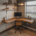 Floating Live Edge Solid Wood Corner Desk for Home Office