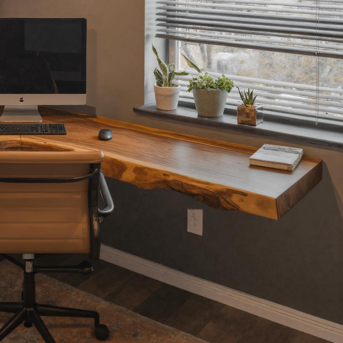 Floating Live Edge Solid Wood Corner Desk for Home Office - view 4