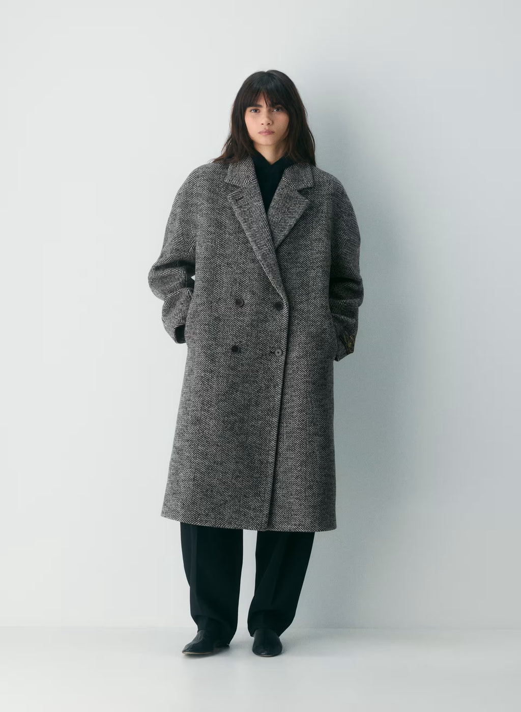 Double-Breasted Wool Cashmere Coat - Herringbone