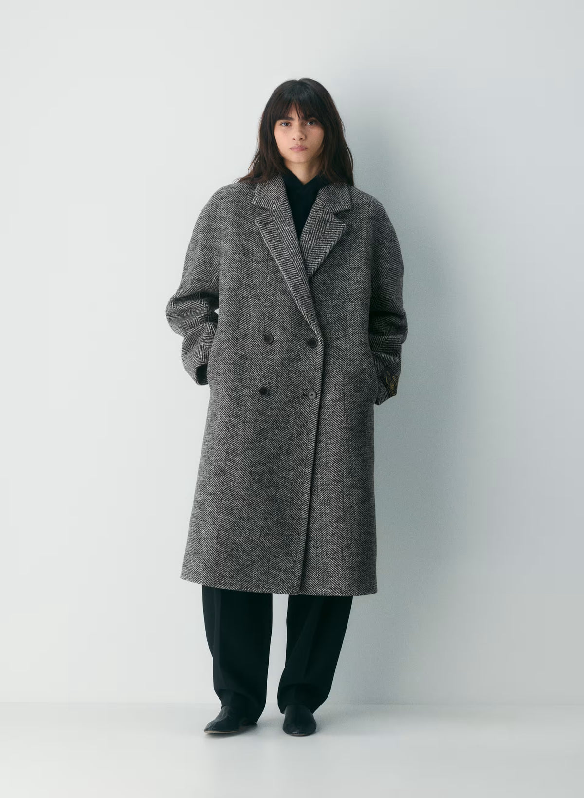 Double-Breasted Wool Cashmere Coat - Herringbone