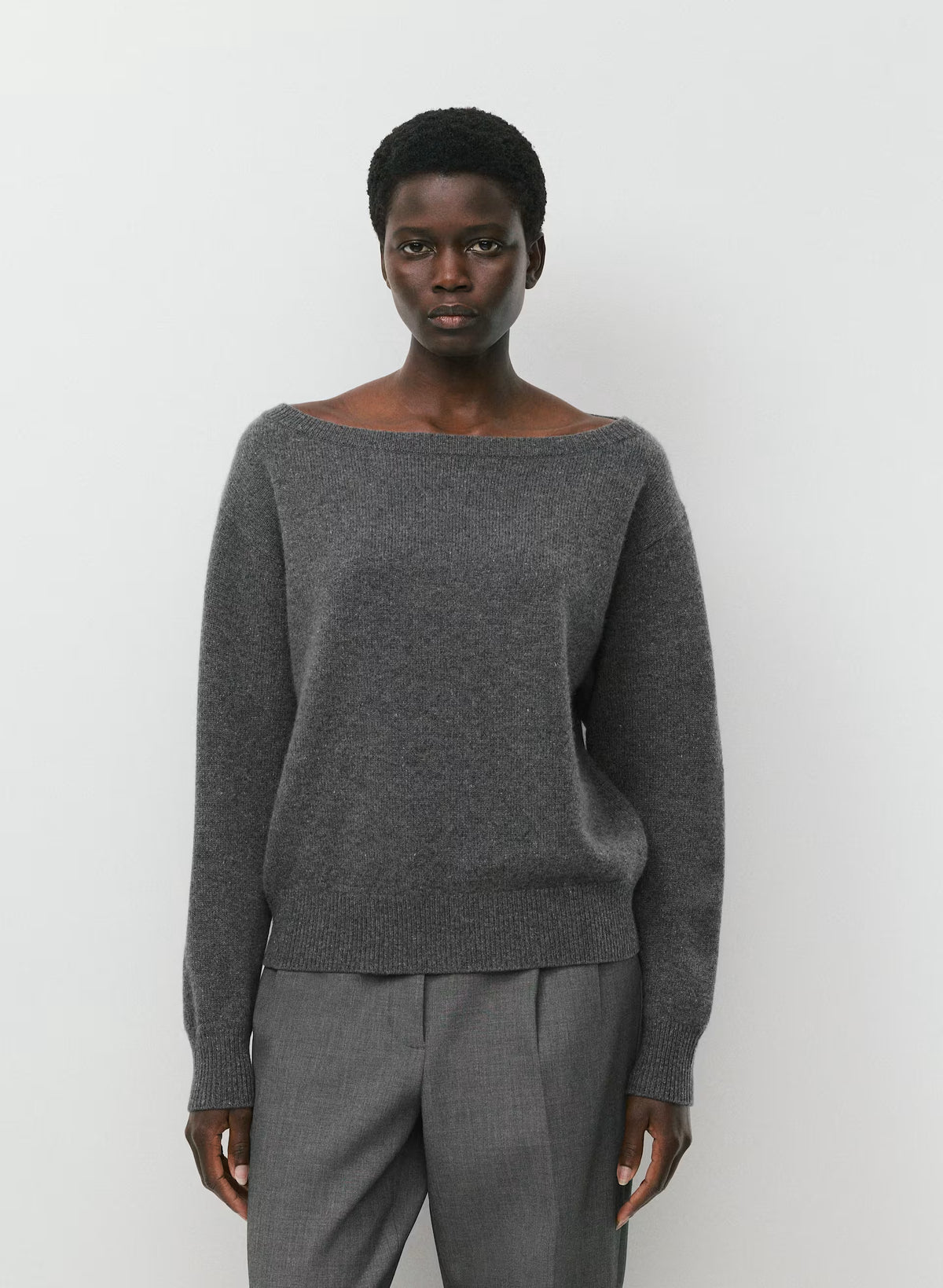 Cashmere Boatneck Sweater - Heather Gray