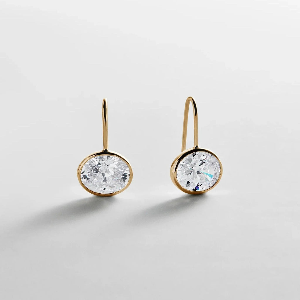 Gold-Plated Oval Crystal Drop Earrings