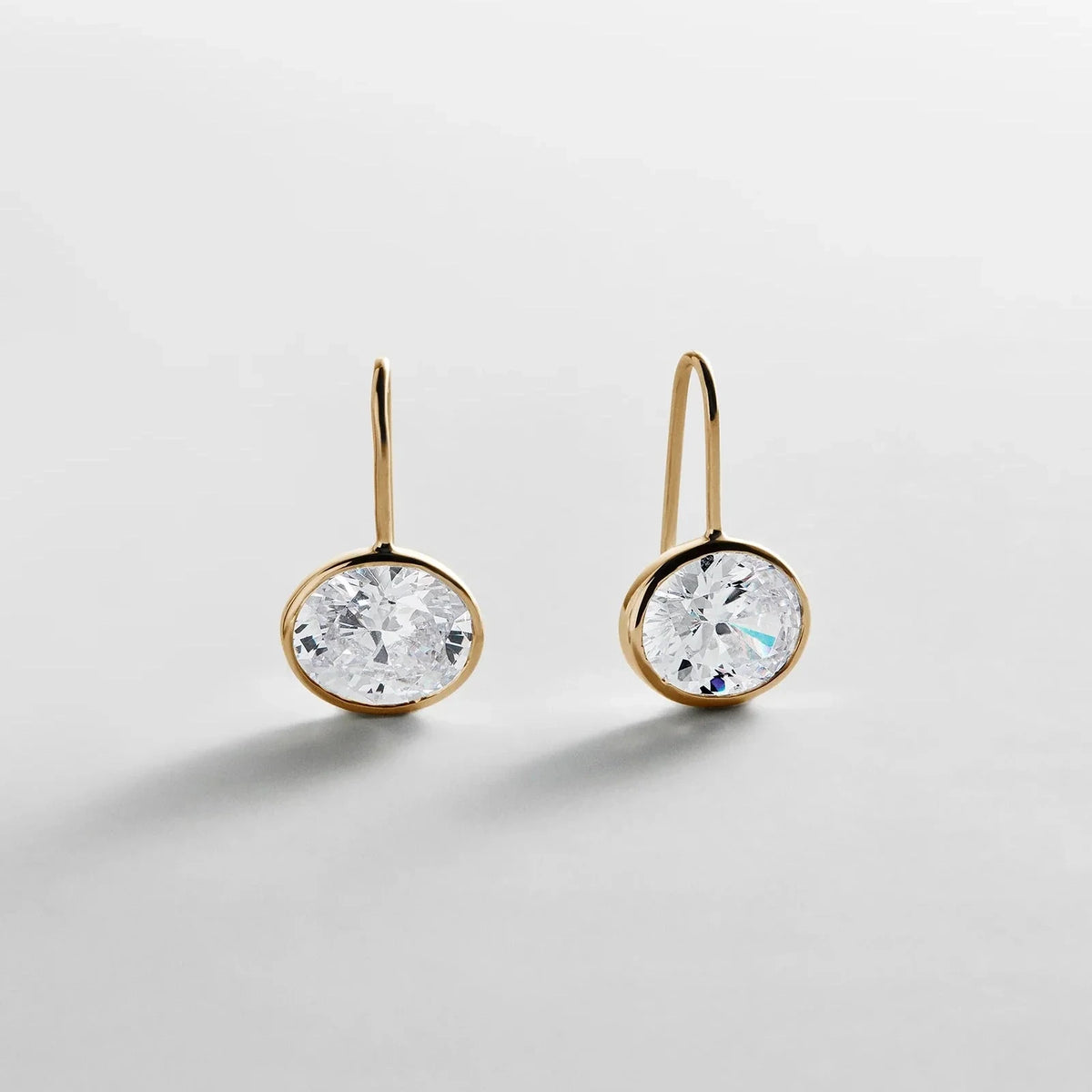 Gold-Plated Oval Crystal Drop Earrings