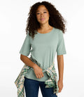 Women's Cotton Jewel Neck Elbow-Sleeve T-Shirt - White