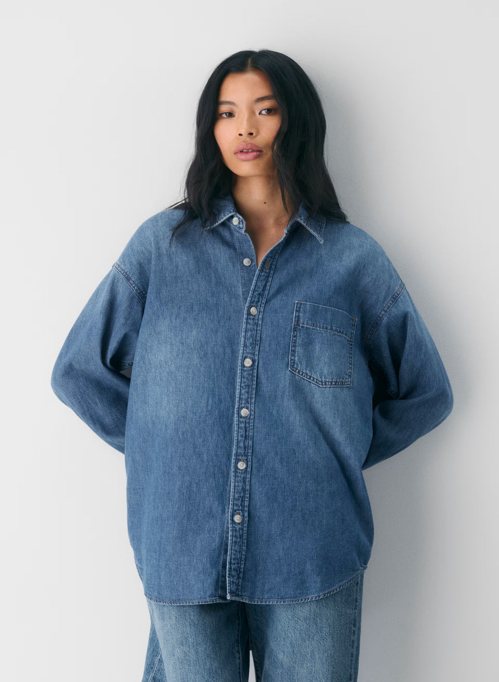 Oversized Hemp Blend Denim Shirt - Indigo