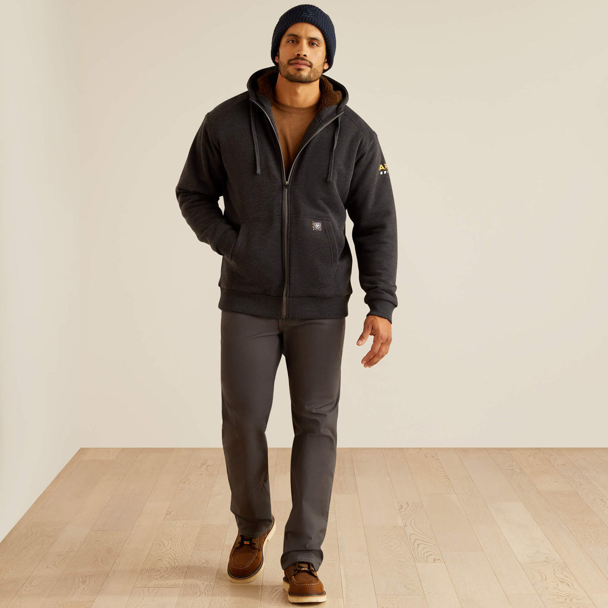 Men's Sherpa-Lined Water-Repellent Zip Hoodie - Brown