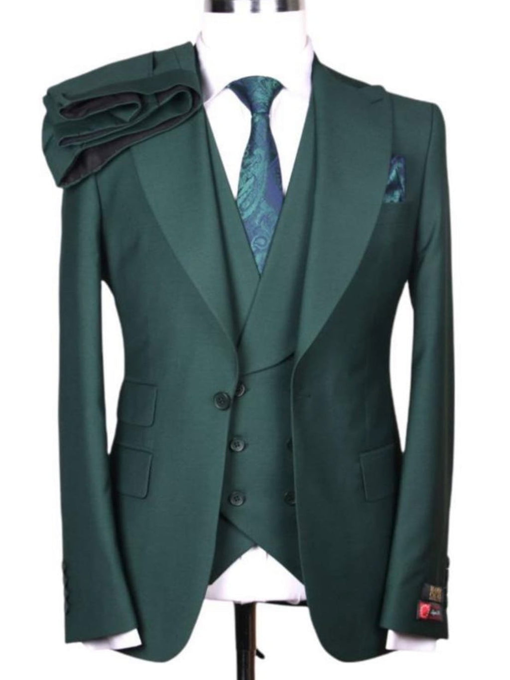 Men's Solid Hunter Green Wool 1-Button 3-Piece Regular Fit Suit