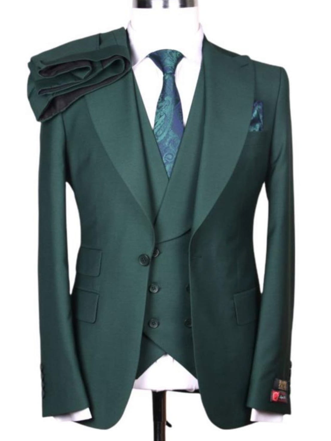 Men's Solid Hunter Green Wool 1-Button 3-Piece Regular Fit Suit