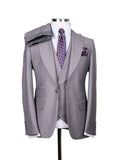 Men's Solid Light Gray Wool 1-Button 3-Piece Regular Fit Suit