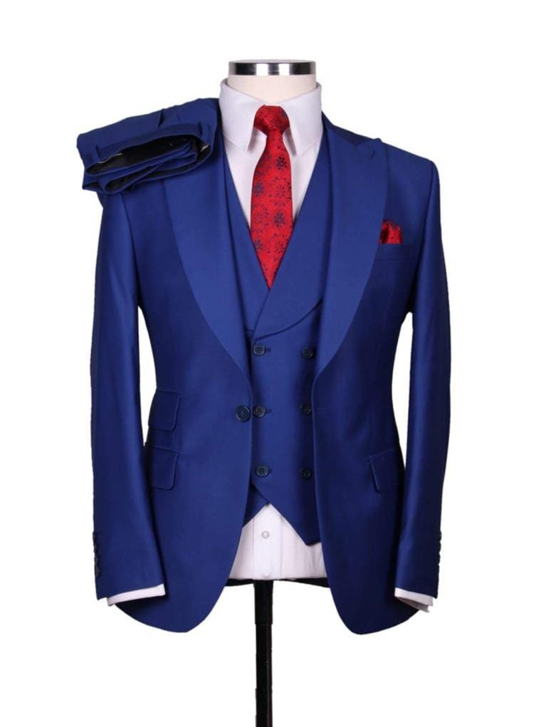 Men's Solid Sapphire Blue Wool 1-Button 3-Piece Regular Fit Suit