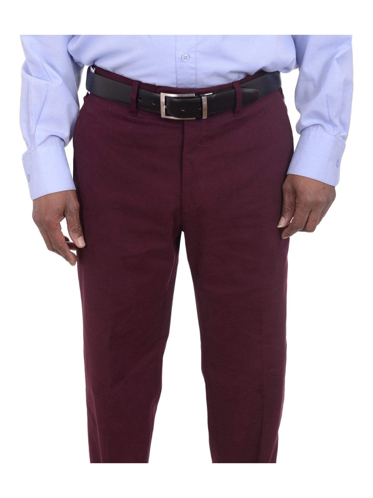 Men's Slim Fit Solid Burgundy Stretch Cotton Casual Pants