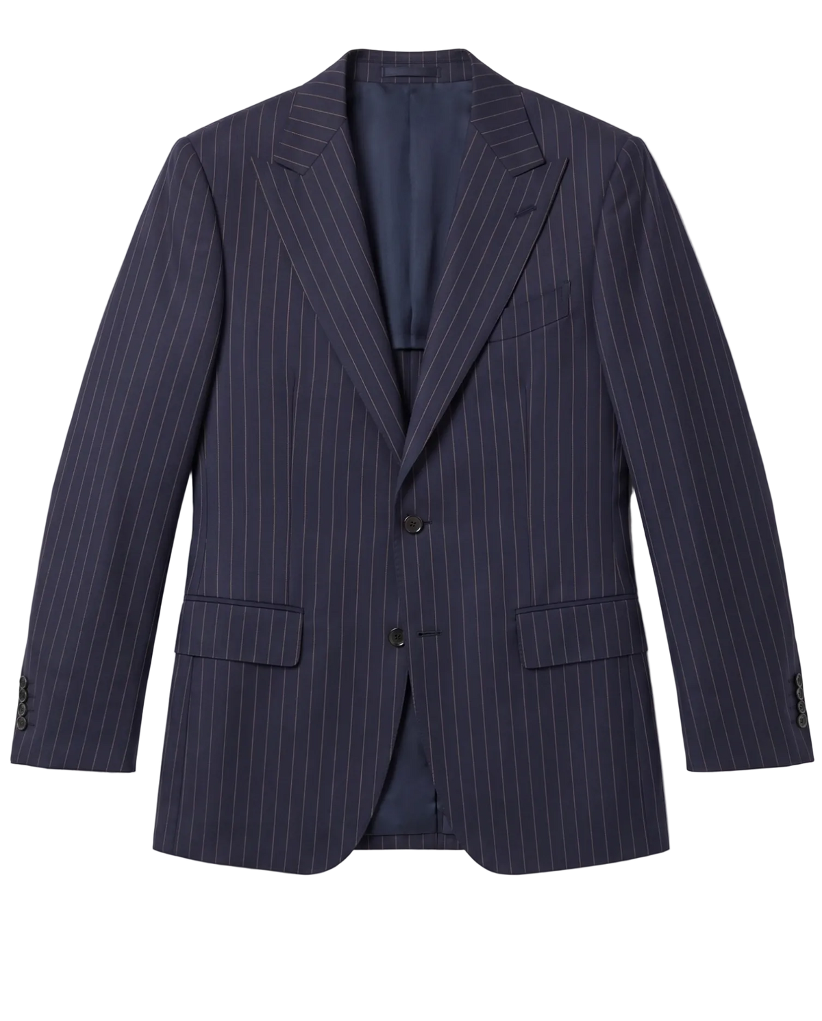 Men's Navy & Orange Pinstripe Slim Fit 2-Button Wool Suit