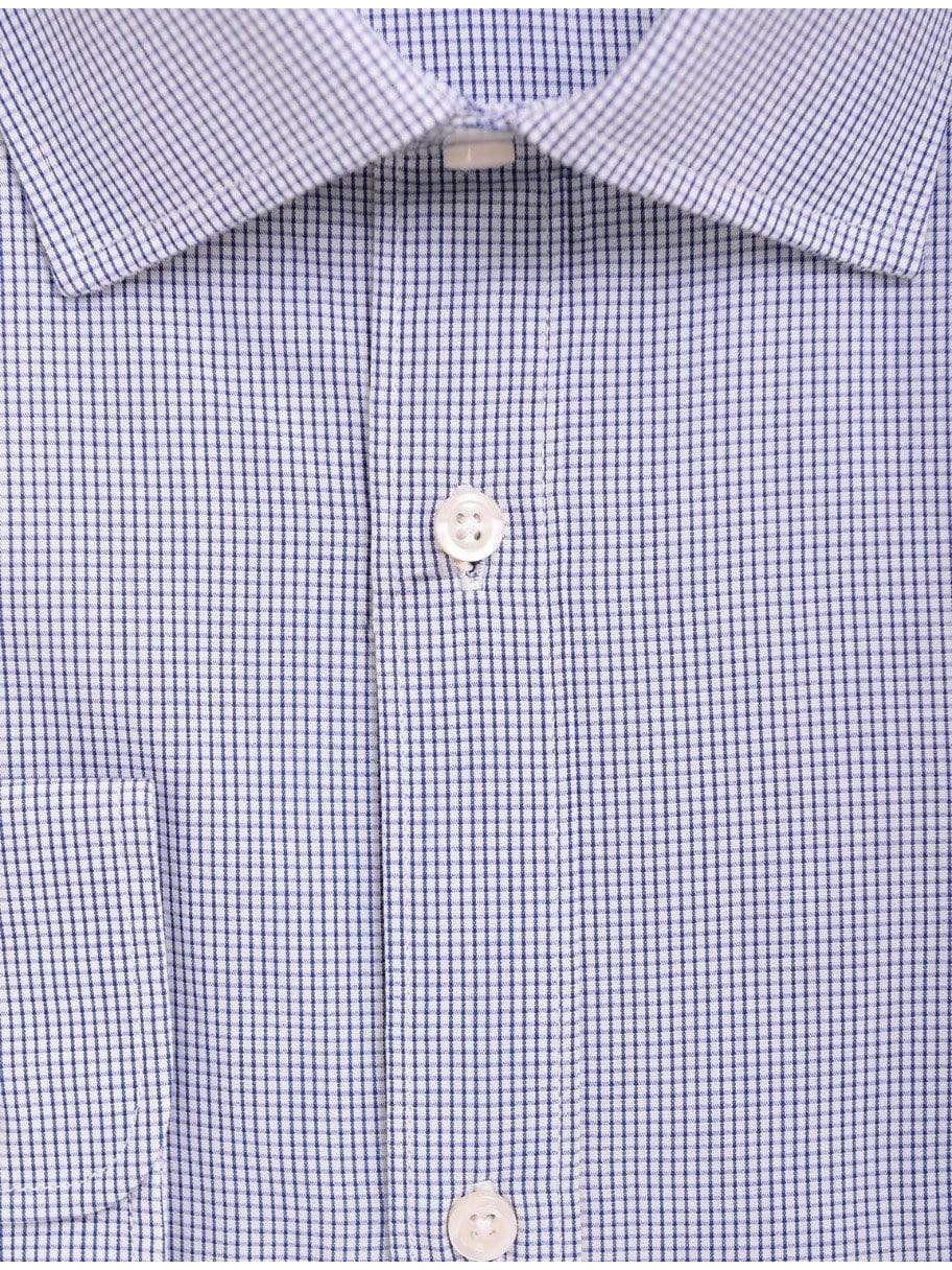 Men's Extra Slim Fit Blue Check Spread Collar Cotton Dress Shirt