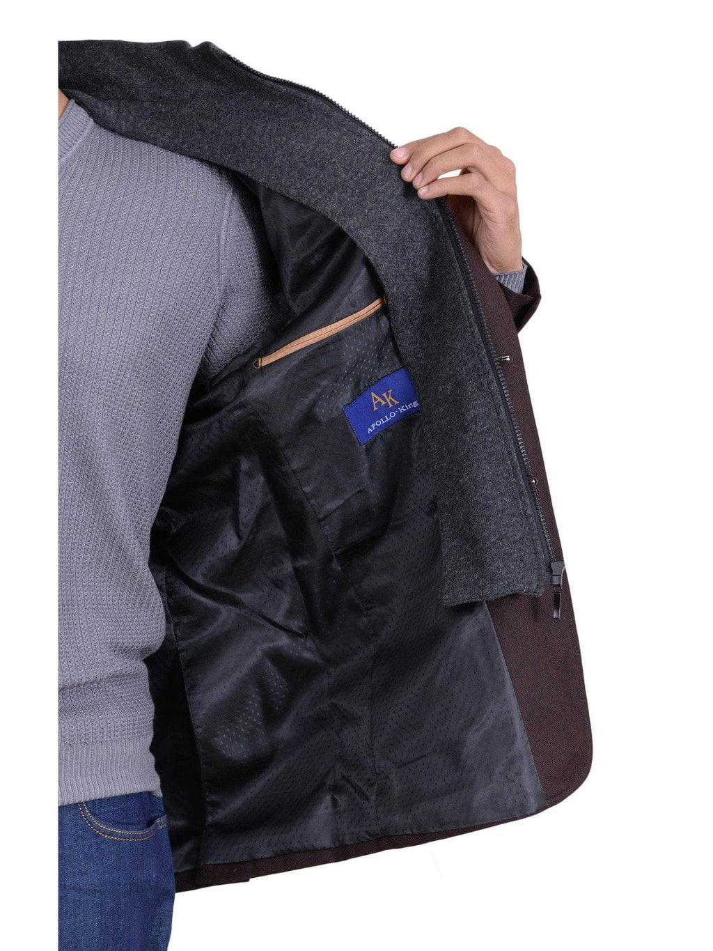 Men's Brown Textured Wool Blazer Sport Coat Removable Mock Liner