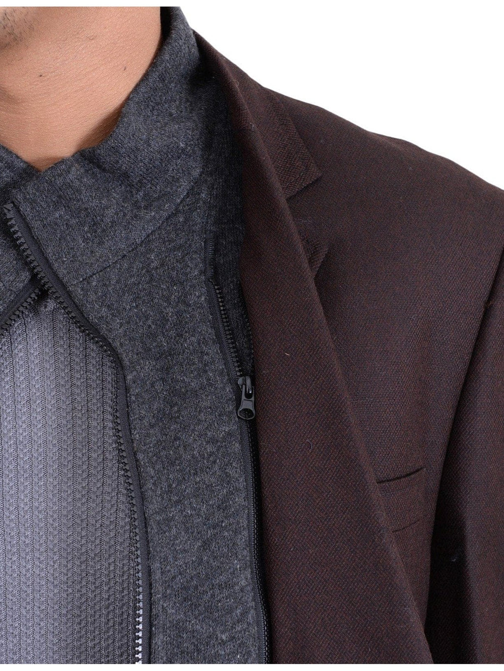 Men's Brown Textured Wool Blazer Sport Coat Removable Mock Liner