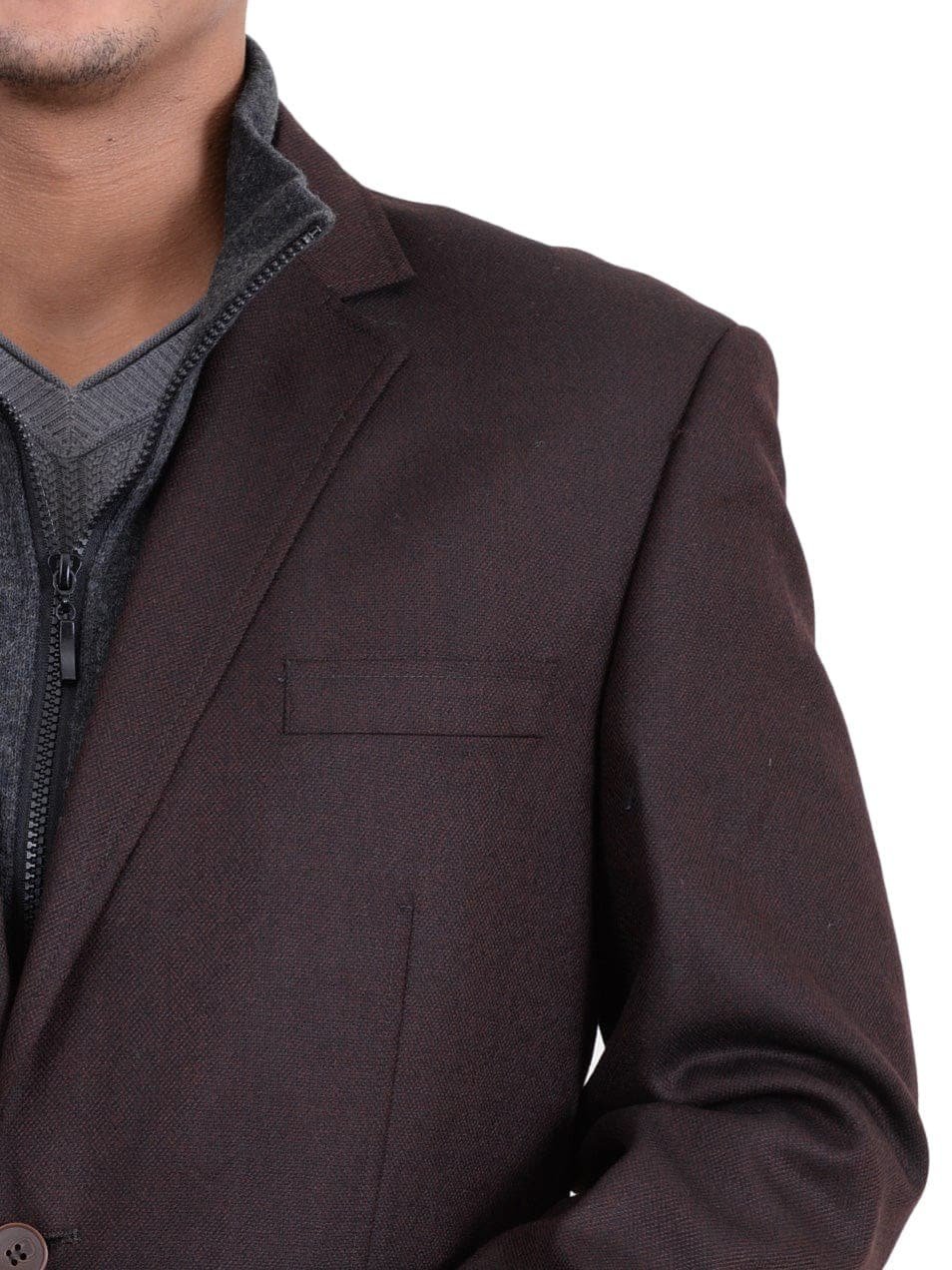Men's Brown Textured Wool Blazer Sport Coat Removable Mock Liner