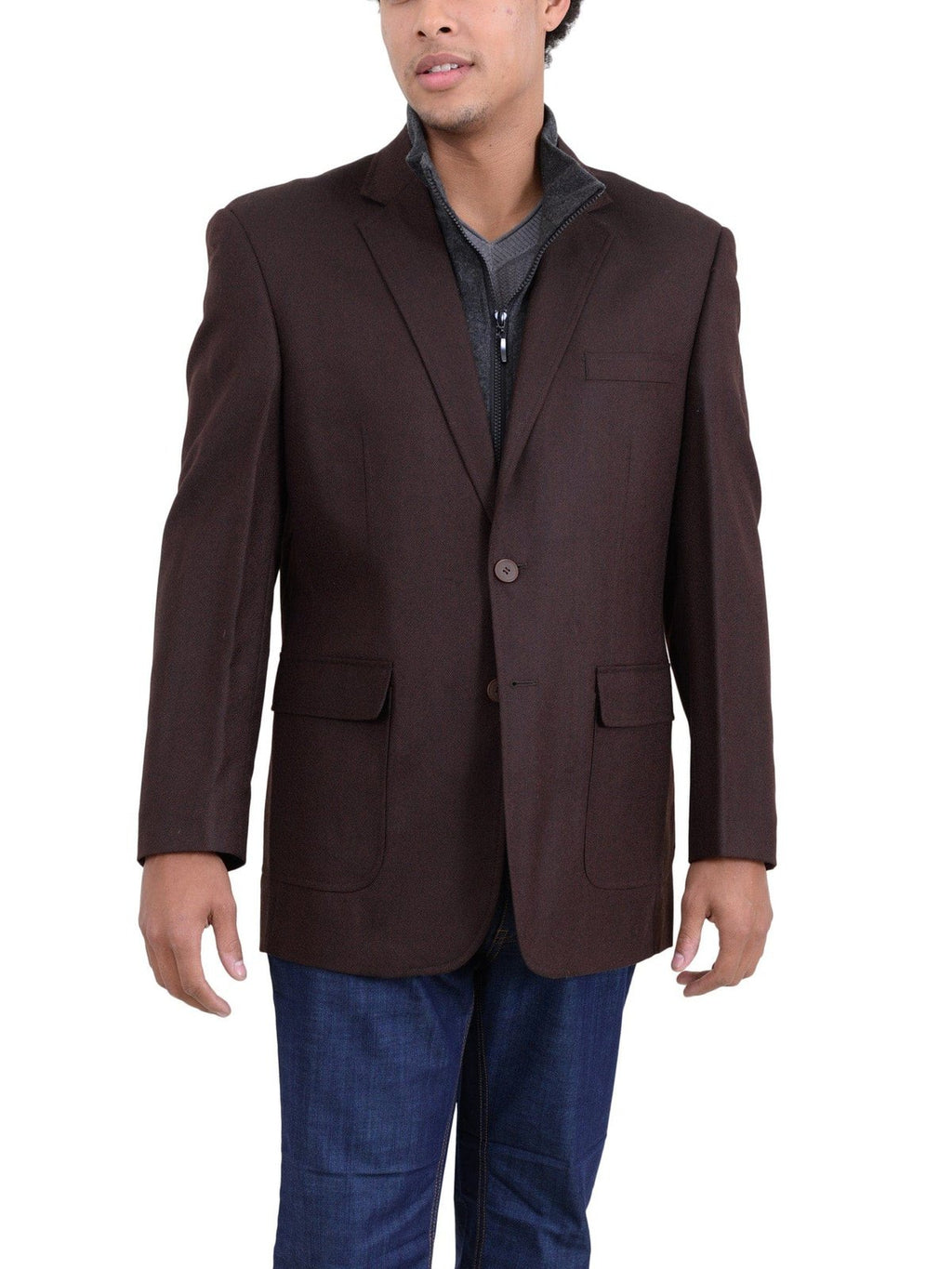 Men's Brown Textured Wool Blazer Sport Coat Removable Mock Liner