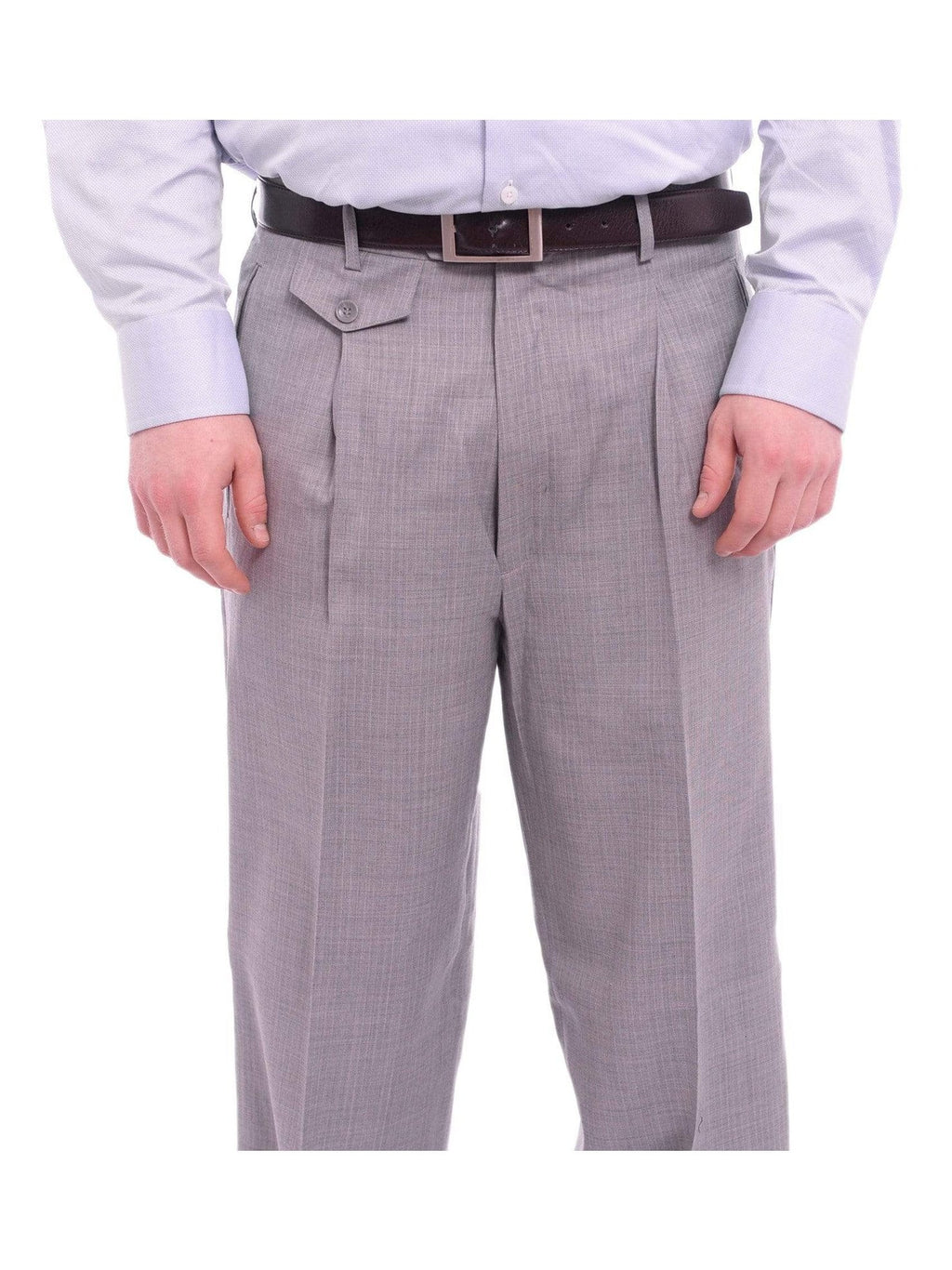 Men's Classic Fit Gray Pinstripe Pleated Wide Leg Wool Dress Pants